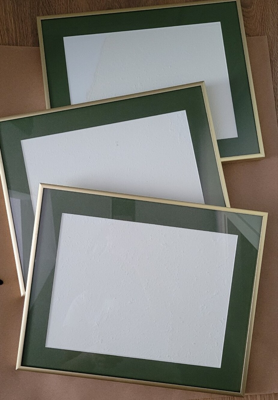 Set of 3 Gold Frame Wall Frames with Dark Green Mat